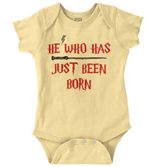 He Who Just Been Born Romper Bodysuit-Direct To Garment Print-Brisco Baby