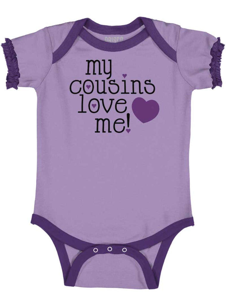 Cousins Love Me Baby Ruffled Trim Romper-Direct To Garment Print-Brisco Baby
