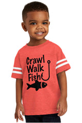 Crawl Walk Fish Toddler Football Jersey Tee-Direct To Garment Print-Brisco Baby