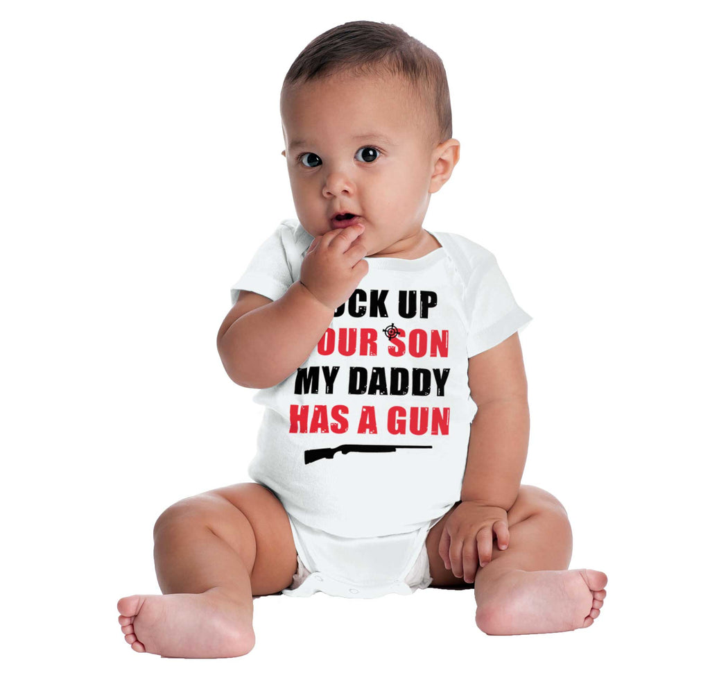 My Daddy Has a Gun Son Romper Bodysuit-Direct To Garment Print-Brisco Baby
