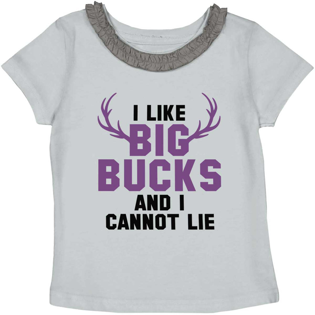 I Like Big Bucks Toddler Ruffled Trim T-Shirt-Direct To Garment Print-Brisco Baby