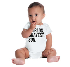 Worlds Okayest Son Romper Bodysuit-Direct To Garment Print-Brisco Baby