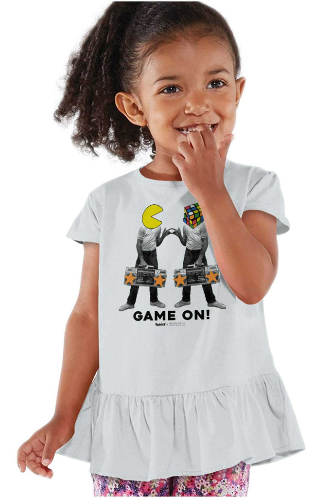 Pac-Man Rubiks Game On Toddler Ruffle Bottom Tee-Direct To Garment Print-Brisco Baby