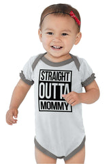 Straight Outta Mommy Baby Ruffled Trim Romper-Direct To Garment Print-Brisco Baby