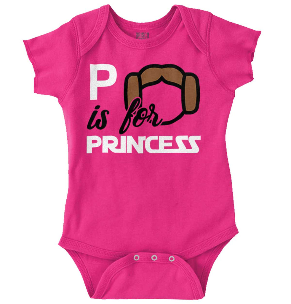 P Is For Princess Leia Romper Bodysuit-Direct To Garment Print-Brisco Baby