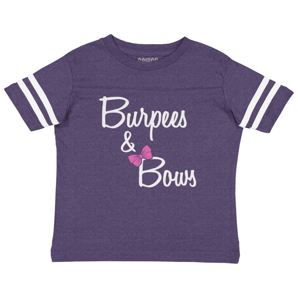 Burpees and Bows Toddler Football Jersey Tee-Direct To Garment Print-Brisco Baby