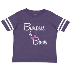 Burpees and Bows Toddler Football Jersey Tee-Direct To Garment Print-Brisco Baby