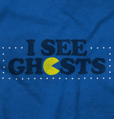 I See Ghosts Pac-Man Video Game Ringer Romper Bodysuit-Direct To Garment Print-Brisco Baby