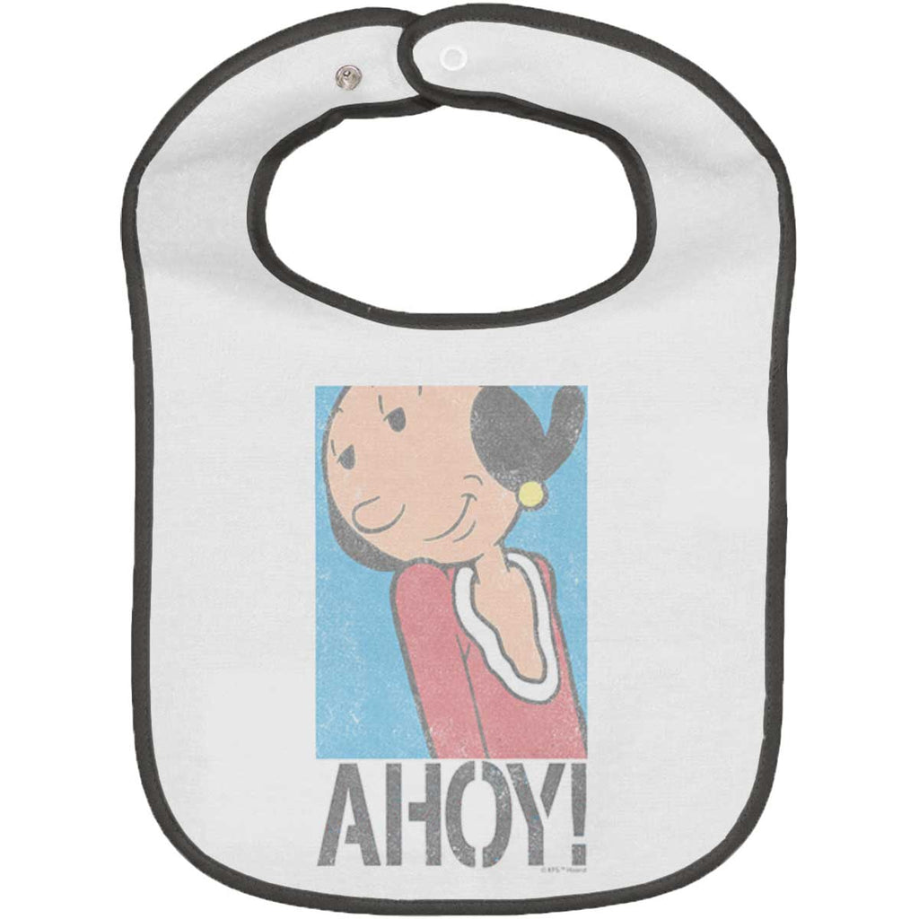 Ahoy Olive Oyl Trimmed White Snap Bib-Direct To Garment Print-Brisco Baby