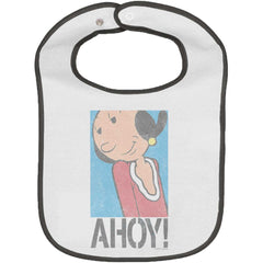 Ahoy Olive Oyl Trimmed White Snap Bib-Direct To Garment Print-Brisco Baby