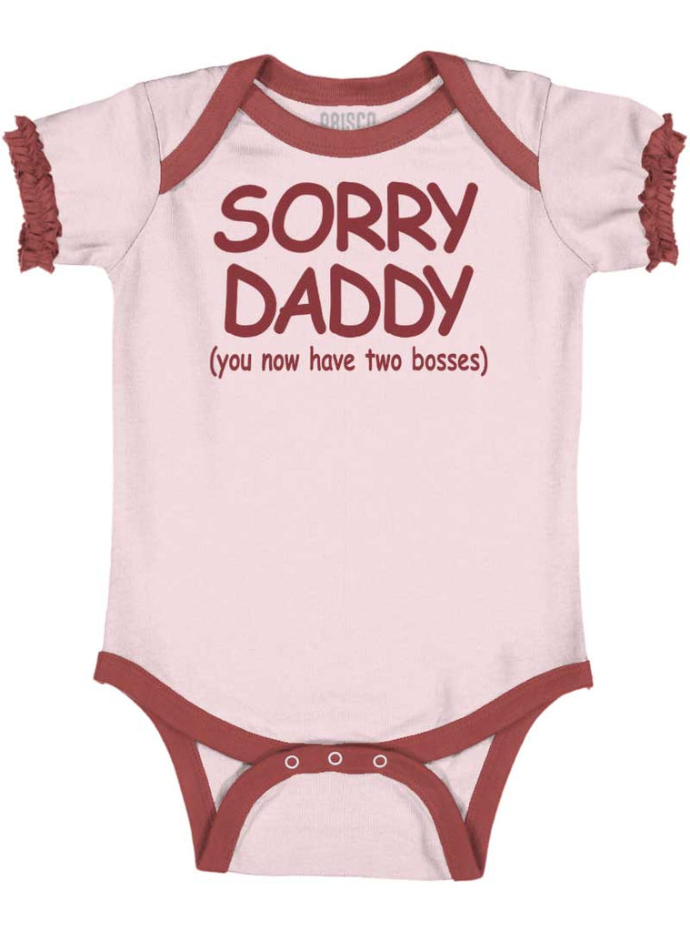 Sorry Daddy Baby Ruffled Trim Romper-Direct To Garment Print-Brisco Baby