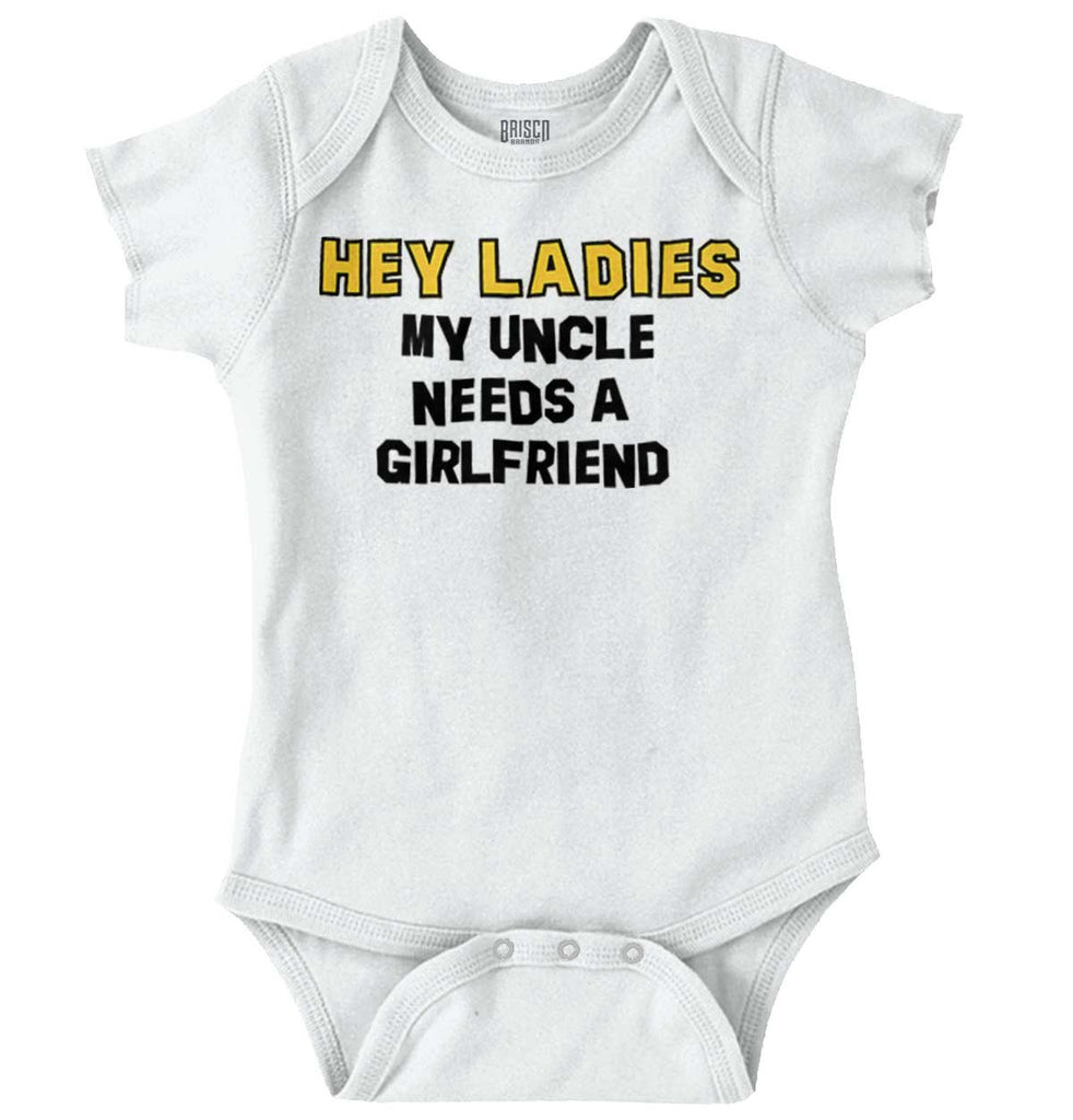 Uncle Needs Girlfriend Romper Bodysuit-Direct To Garment Print-Brisco Baby