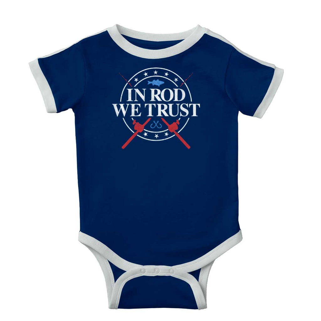 In Rod We Trust Ringer Bodysuit-Direct To Garment Print-Brisco Baby