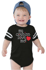 Cousins Love Me Football Romper Bodysuit-Direct To Garment Print-Brisco Baby