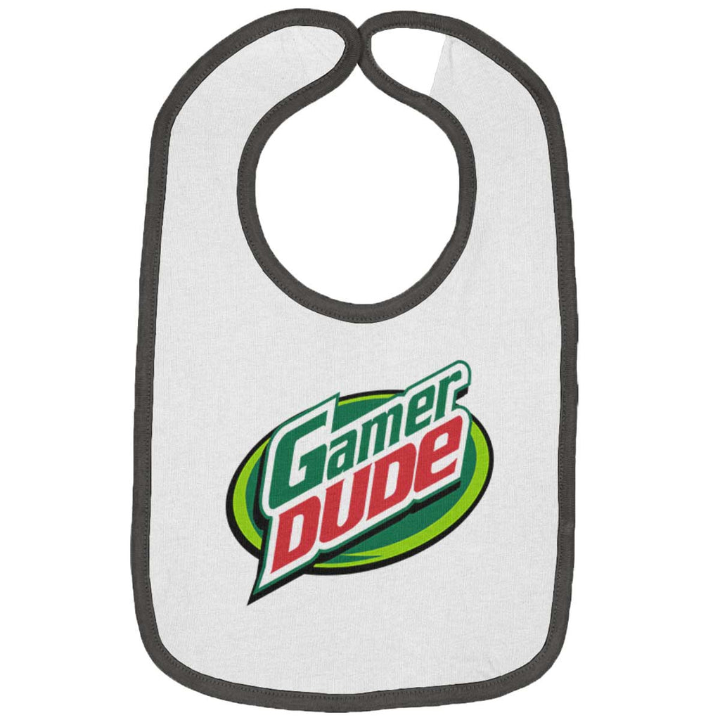 Gamer Dude Video Gaming Geek Trimmed Colored Velcro Bib-Direct To Garment Print-Brisco Baby