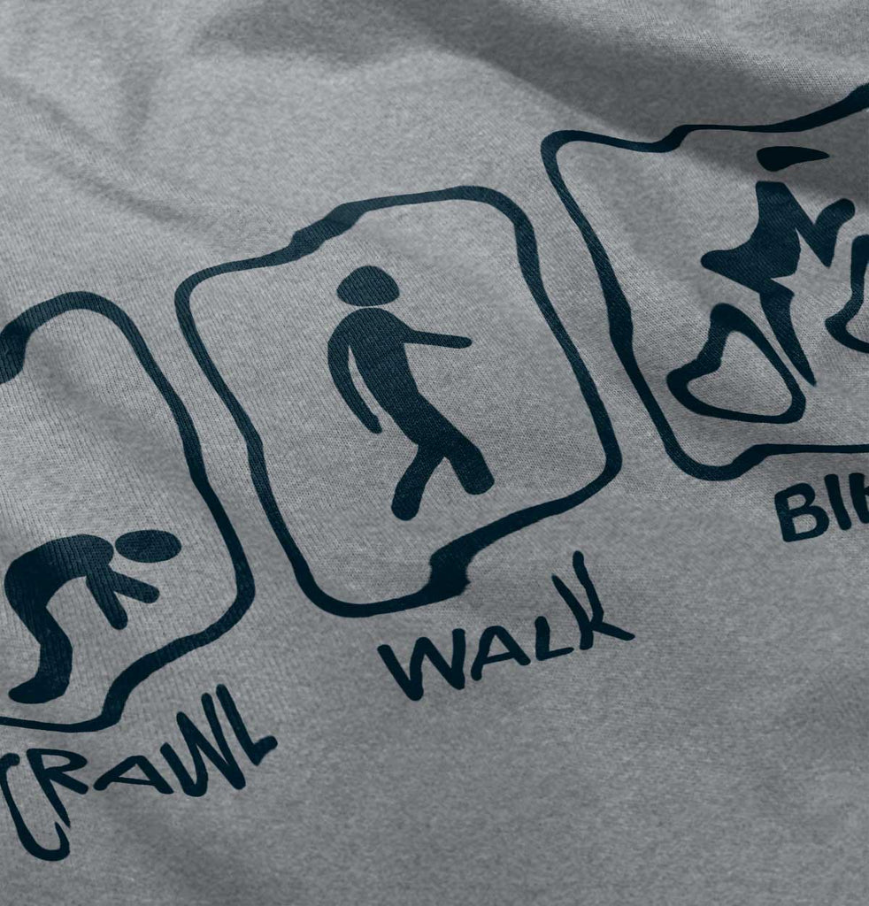 Crawl Walk Bike Raglan Romper Bodysuit-Direct To Garment Print-Brisco Baby