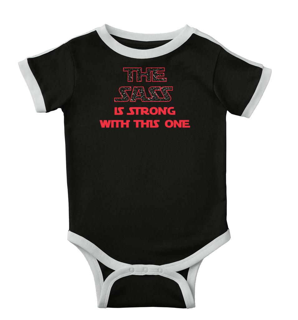 Sass Is Strong Ringer Romper Bodysuit-Direct To Garment Print-Brisco Baby