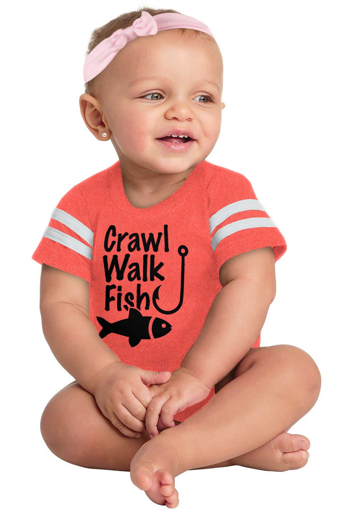 Crawl Walk Fish Football Romper Bodysuit-Direct To Garment Print-Brisco Baby