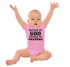 Blessed By God Spoiled By Grandma Romper Bodysuit-Direct To Garment Print-Brisco Baby