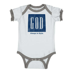 God In Style Baby Ruffled Trim Romper-Direct To Garment Print-Brisco Baby