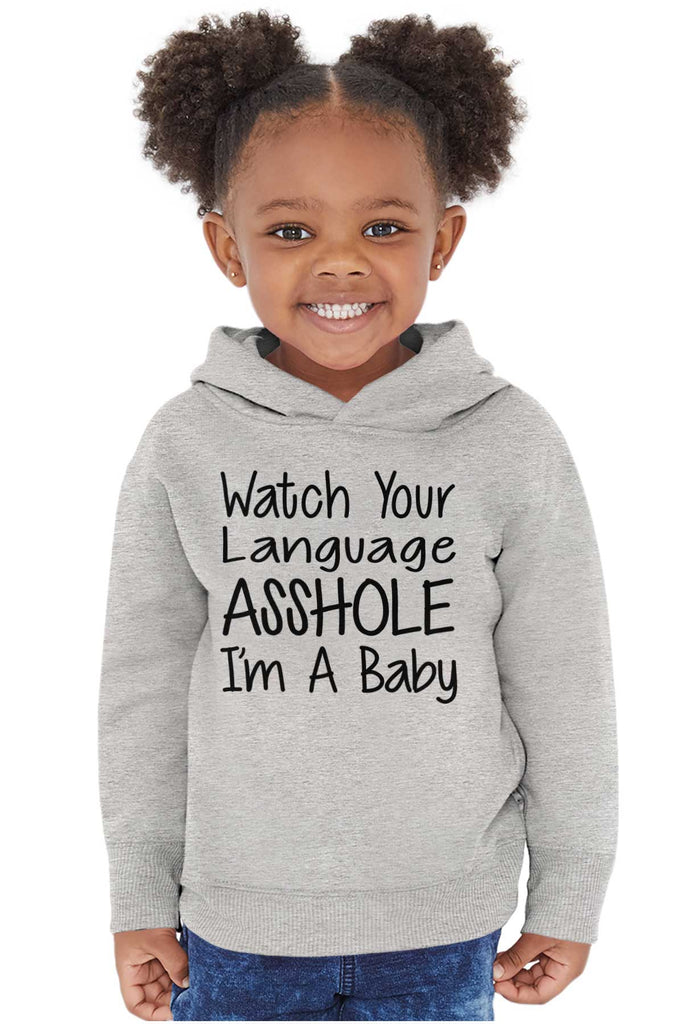 Watch The Language Toddler Pullover Hoodie-Direct To Garment Print-Brisco Baby