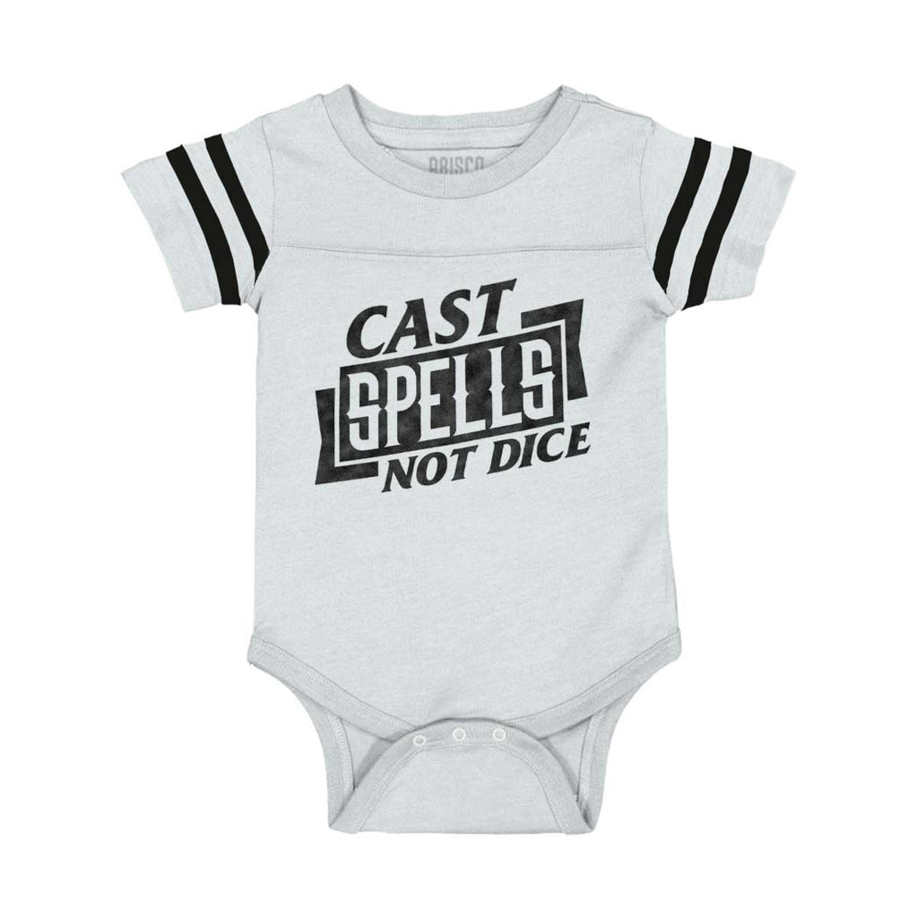 Cast Spells Not Dice Dungeons Football Romper Bodysuit-Direct To Garment Print-Brisco Baby