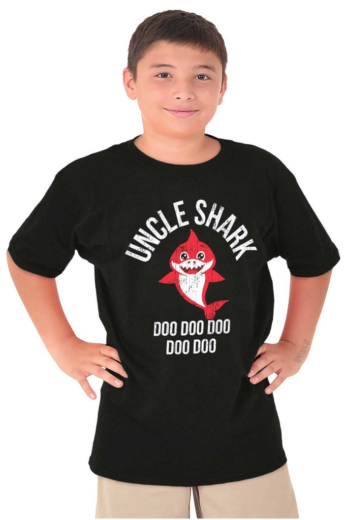 Cartoon Uncle Shark Youth T Shirt-Direct To Garment Print-Brisco Baby