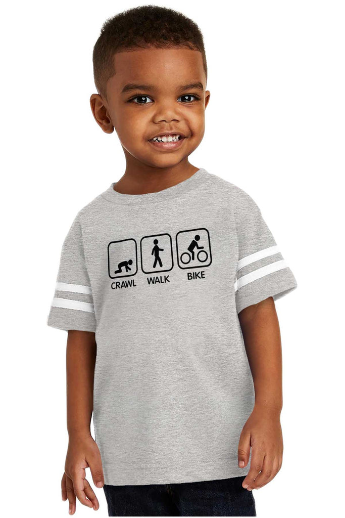 Crawl Walk Bike Toddler Football Jersey Tee-Direct To Garment Print-Brisco Baby