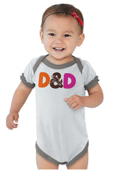 Dungeons Fantasy Tabletop Gamer Baby Ruffled Trim Romper-Direct To Garment Print-Brisco Baby