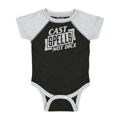 Cast Spells Not Dice Dungeons Raglan Romper Bodysuit-Direct To Garment Print-Brisco Baby