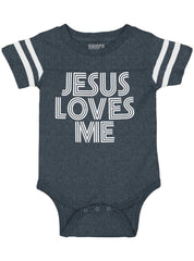 Christ Loves Me Football Romper Bodysuit-Direct To Garment Print-Brisco Baby
