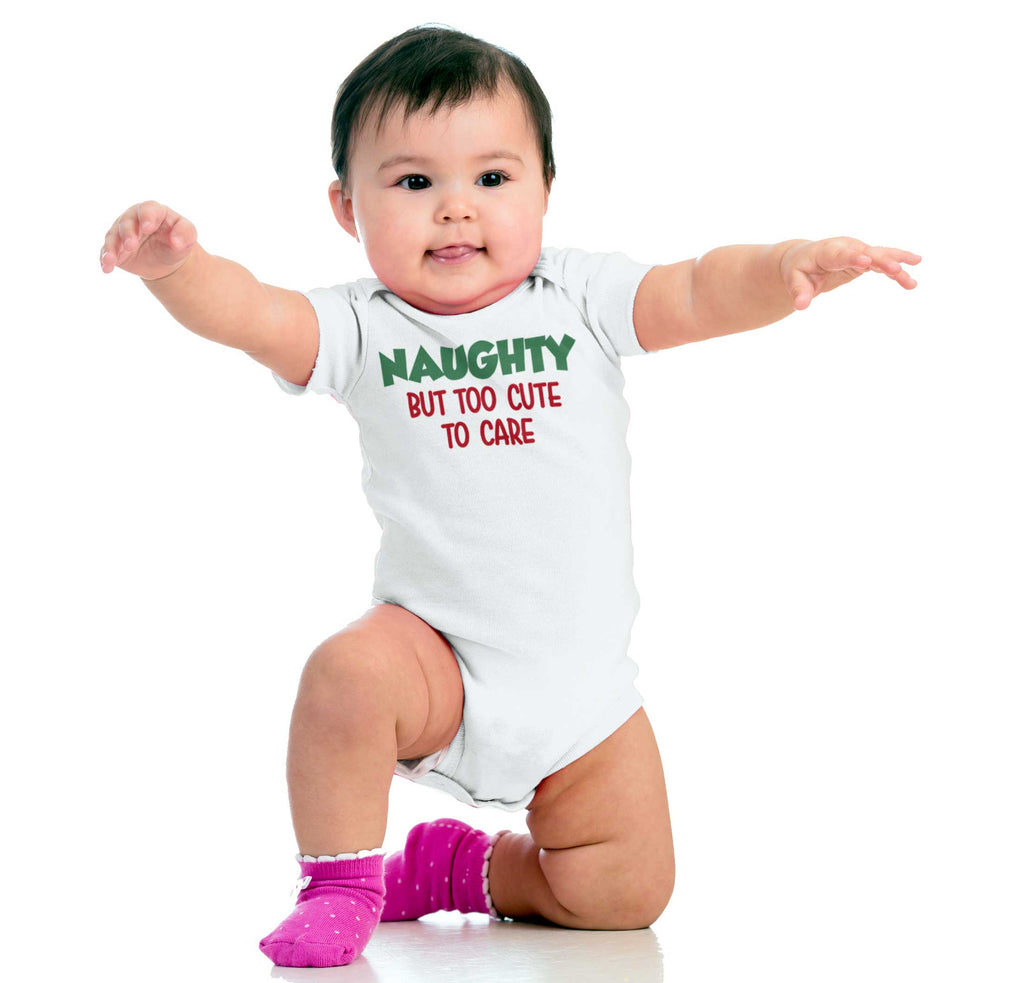 Naughty Too Cute To Care Romper Bodysuit-Direct To Garment Print-Brisco Baby