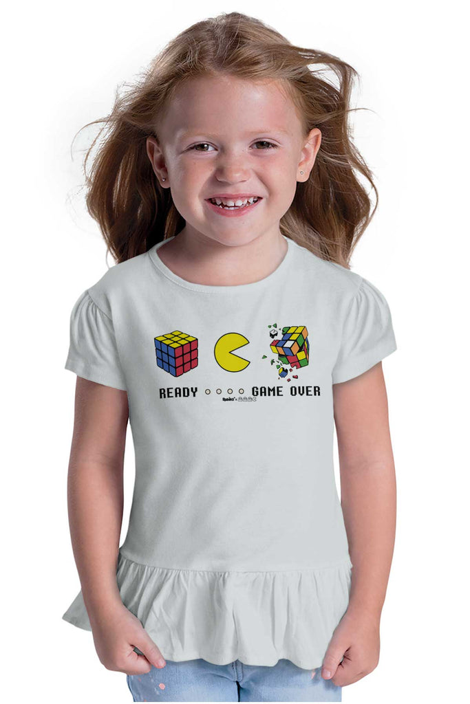 Pac-Man Ready Rubik's Toddler Ruffle Bottom Tee-Direct To Garment Print-Brisco Baby