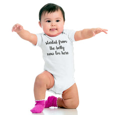 Started From The Belly Romper Bodysuit-Direct To Garment Print-Brisco Baby