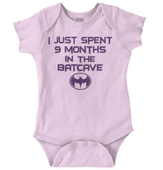 9 Months in Batcave Romper Bodysuit-Direct To Garment Print-Brisco Baby