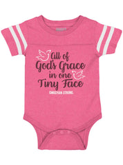 Gods Grace Tiny Face Football Romper Bodysuit-Direct To Garment Print-Brisco Baby