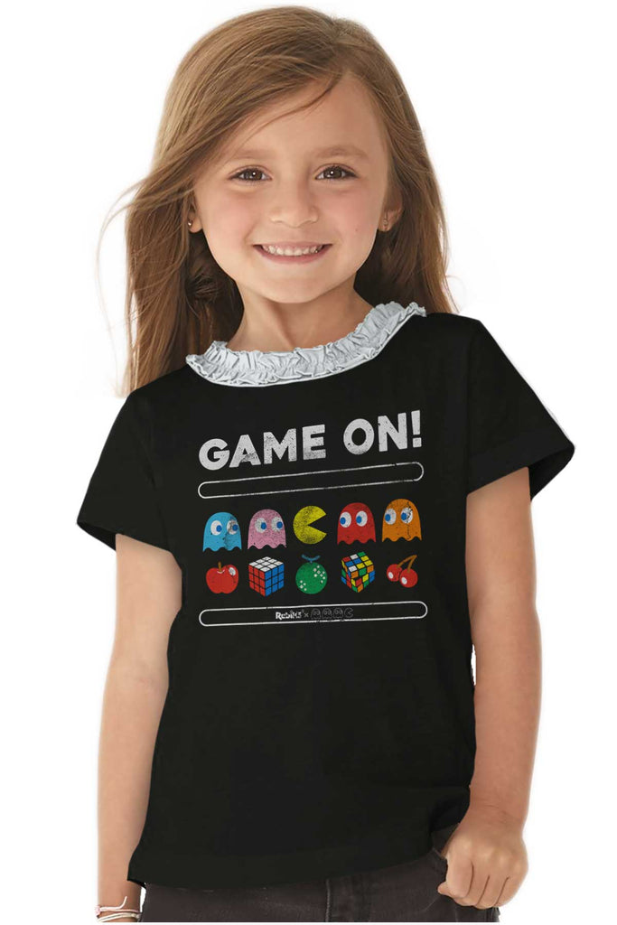 Game On Pac-Man Toddler Ruffled Trim T-Shirt-Direct To Garment Print-Brisco Baby