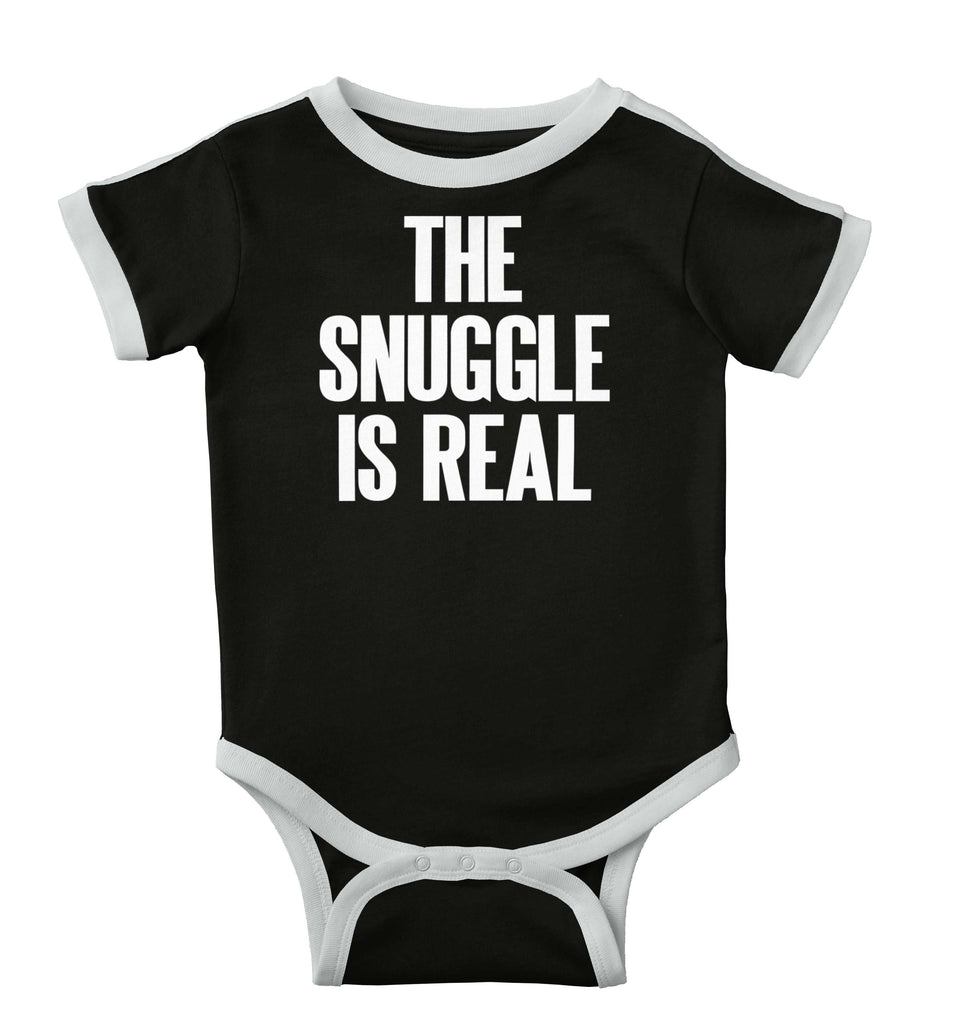 Snuggle Is Real Ringer Romper Bodysuit-Direct To Garment Print-Brisco Baby