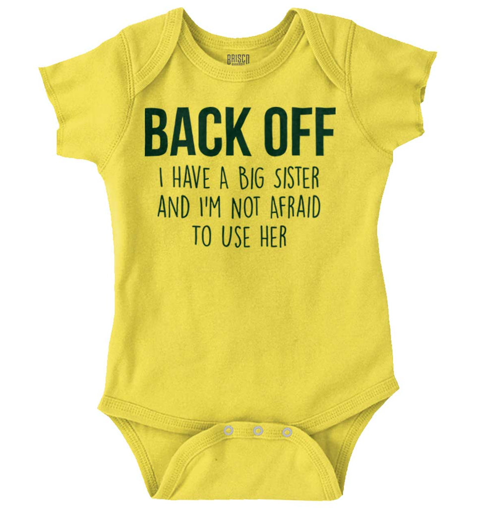 Big Sister And Not Afraid To Use Her Romper Bodysuit-Direct To Garment Print-Brisco Baby