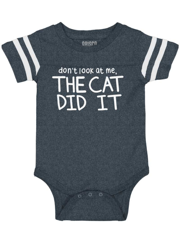 Cat Did It Football Romper Bodysuit-Direct To Garment Print-Brisco Baby