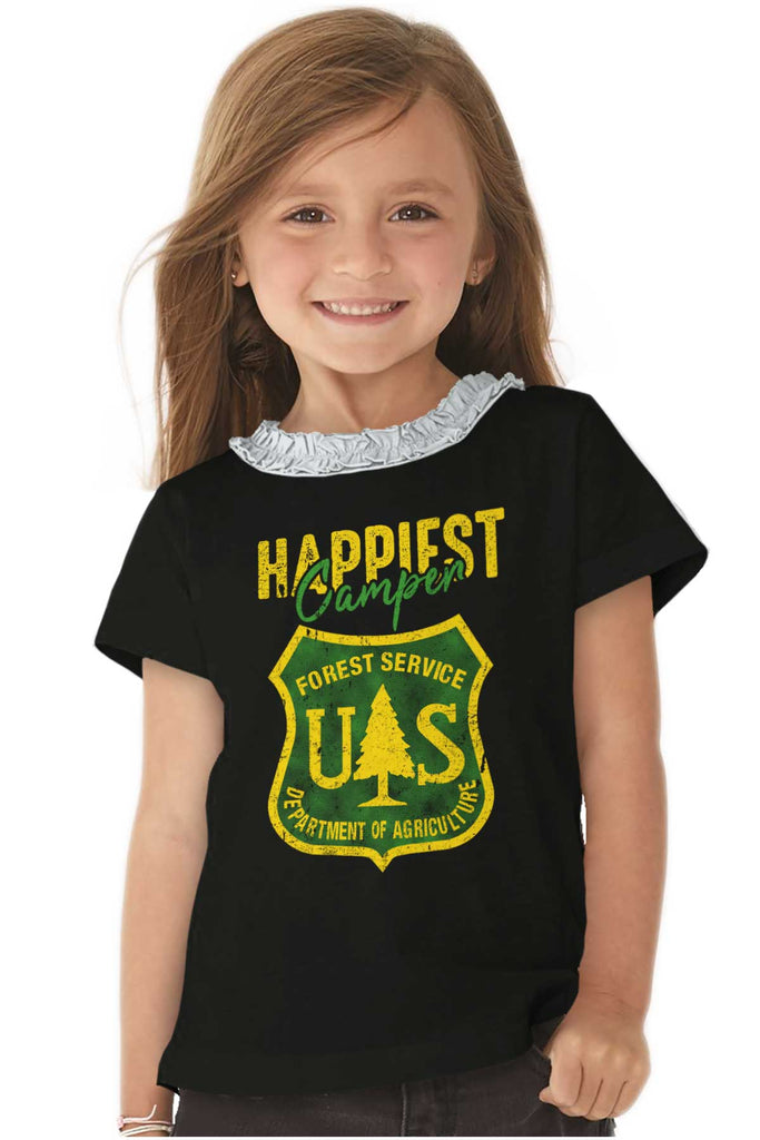 Happiest Camper Toddler Ruffled Trim T-Shirt-Direct To Garment Print-Brisco Baby