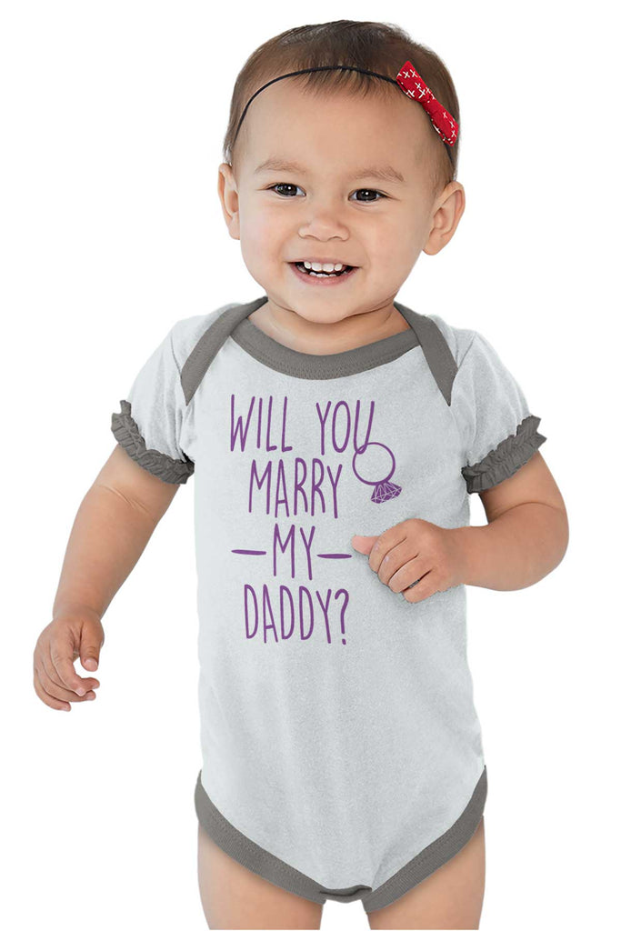 Marry My Daddy Baby Ruffled Trim Romper-Direct To Garment Print-Brisco Baby