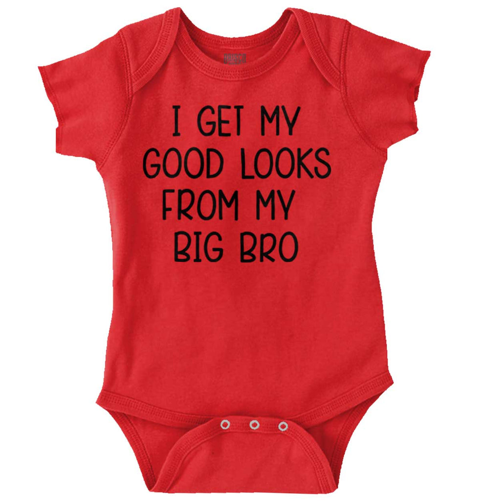 Good Looks From My Big Bro Romper Bodysuit-Direct To Garment Print-Brisco Baby