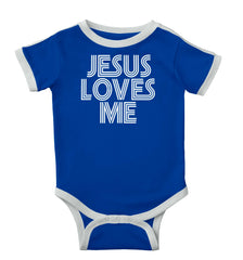 Christ Loves Me Ringer Romper Bodysuit-Direct To Garment Print-Brisco Baby