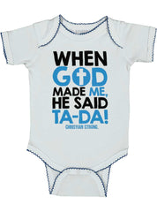 God Said Ta-Da Trimmed Baby Bodysuit-Direct To Garment Print-Brisco Baby