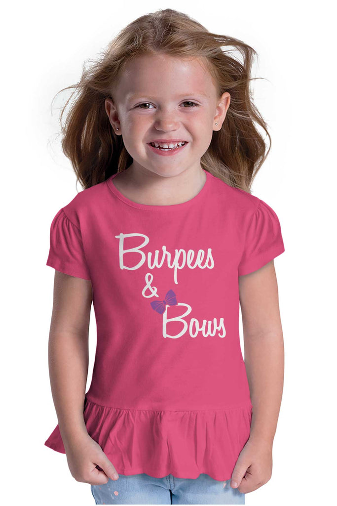 Burpees and Bows Toddler Ruffle Bottom Tee-Direct To Garment Print-Brisco Baby