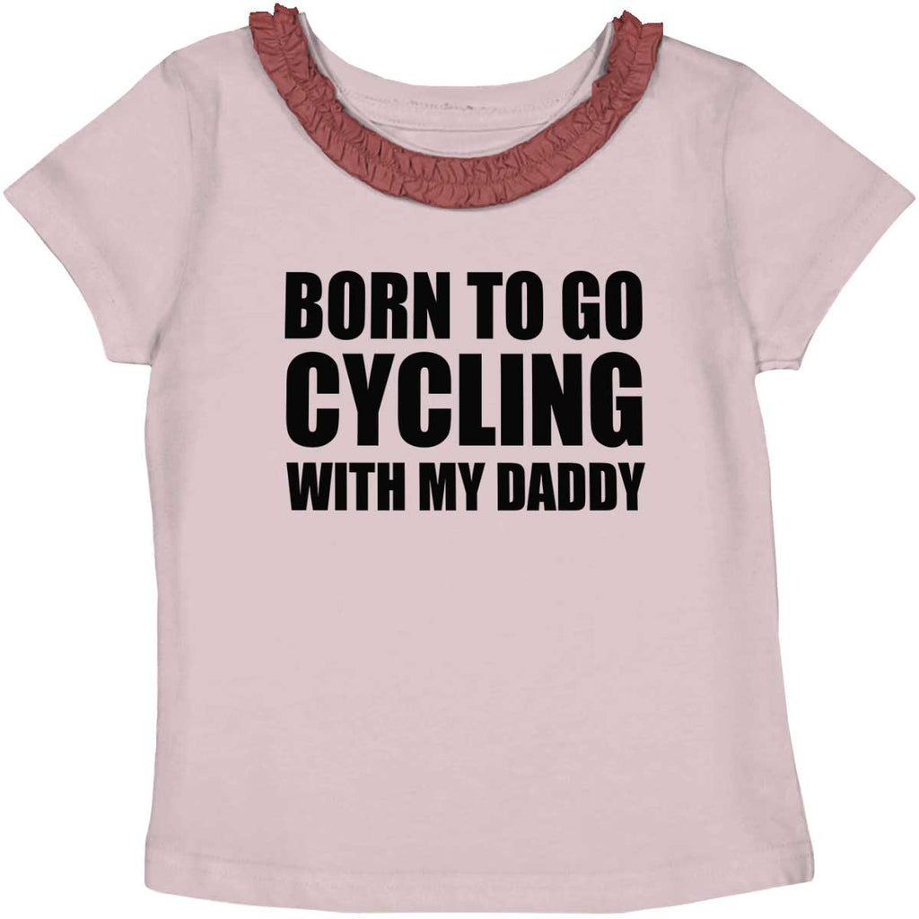 Cycling With Daddy Toddler Ruffled Trim T-Shirt-Direct To Garment Print-Brisco Baby