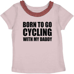 Cycling With Daddy Toddler Ruffled Trim T-Shirt-Direct To Garment Print-Brisco Baby