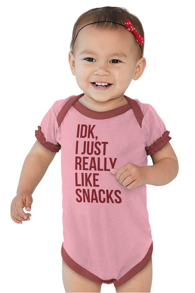 Really Like Snacks Baby Ruffled Trim Romper-Direct To Garment Print-Brisco Baby