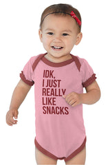 Really Like Snacks Baby Ruffled Trim Romper-Direct To Garment Print-Brisco Baby